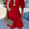 CR-DRS-A12161-RED2 Kuldsete detailidega elegantne kleit
