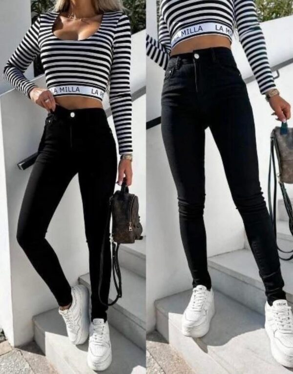 Kõrge pihaga mustad teksad