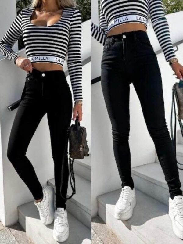 Kõrge pihaga mustad teksad