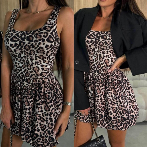 Leopardimustriga vabaaja kleit naistele