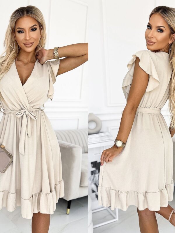 Keskelt seotav beež pidulik kleit