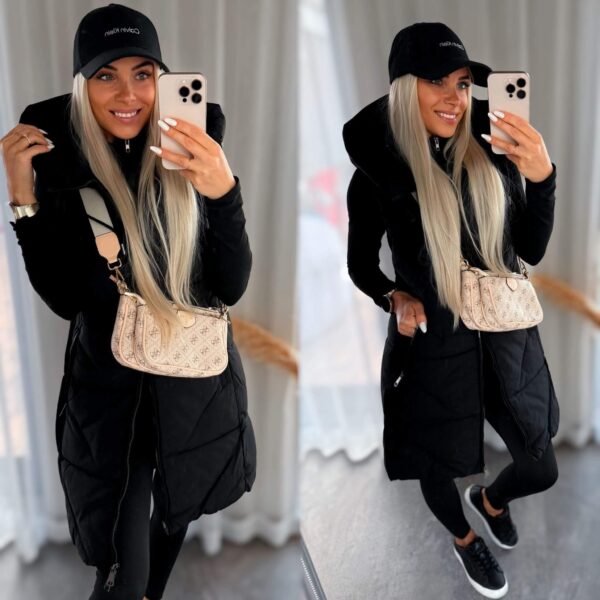 CH-F2021-BLK Must tepitud soe vest naistele