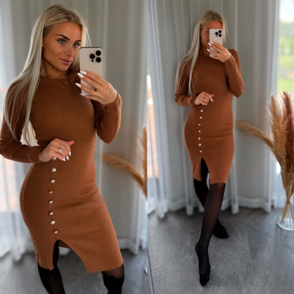 SWD-002-CML Camel nööpidega kudumkleit
